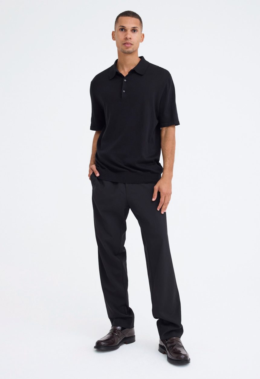 Jac + Jack Pointier Knitted Cotton Polo - Black